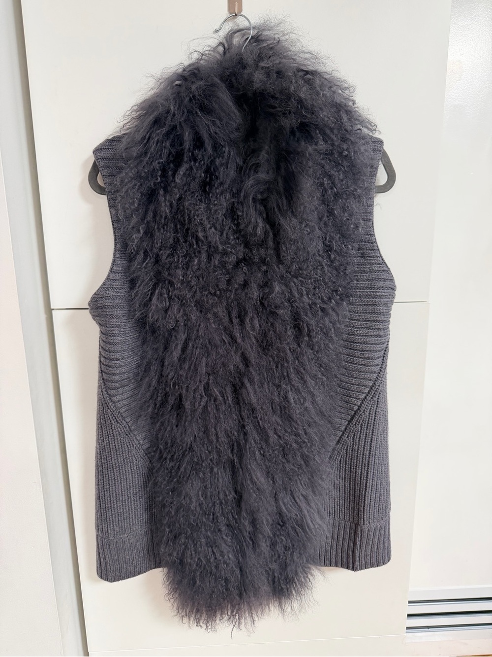 Haute Hippie Gray Merino Wool Tibet Lamb Fur Trim Knit Vest Size M